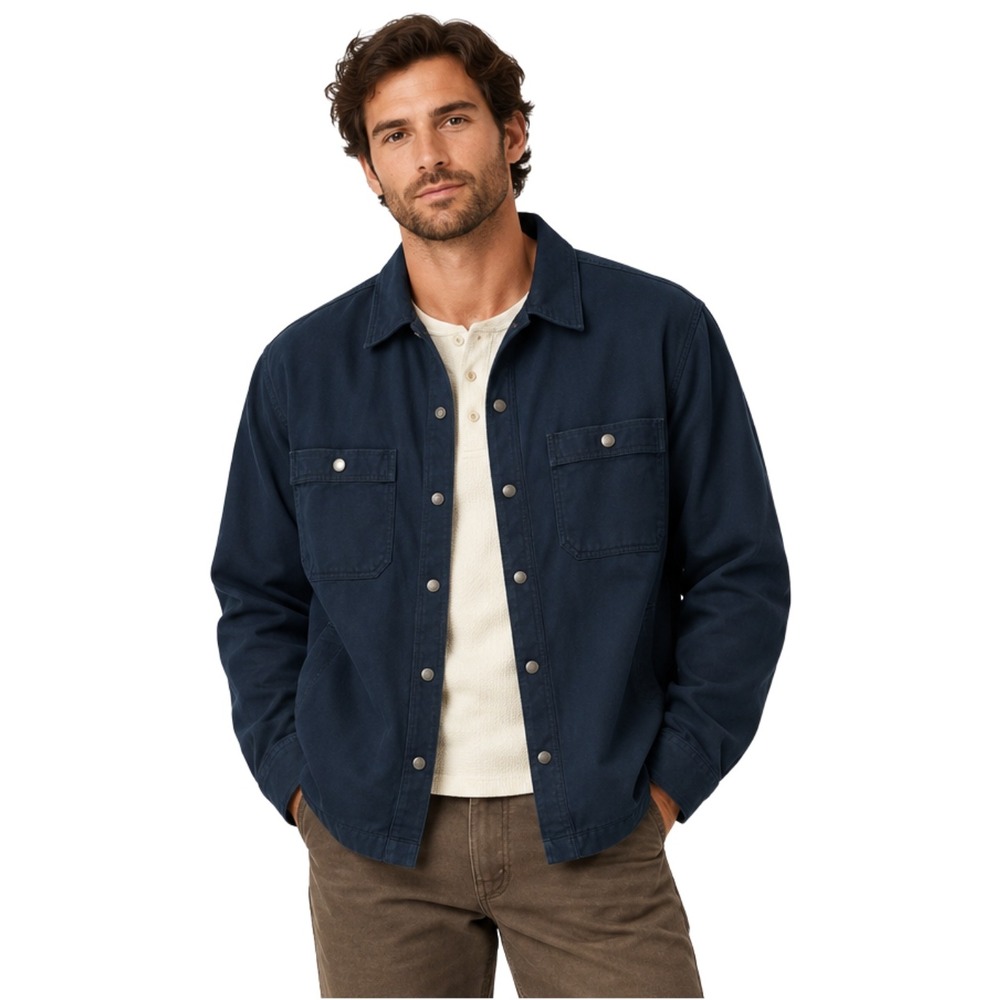Duluth Trading Canvas Chore Jacket Mens Medium Blue Flannel Blanket Lined Snap